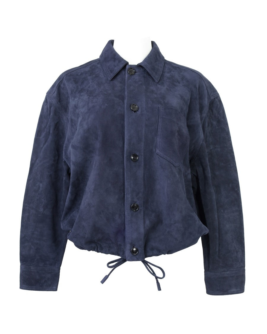 Ami Blue Goat Leather Jacket With Adjustable Hem