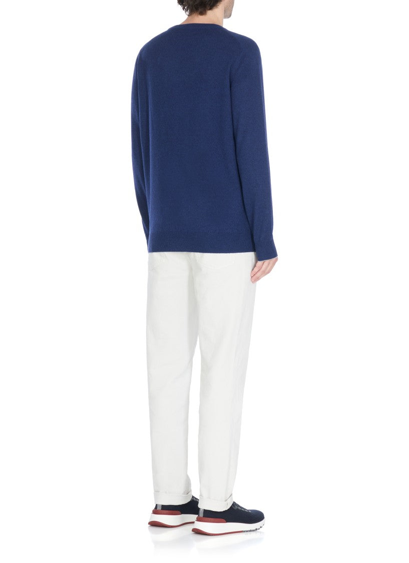 Brunello Cucinelli Relaxed Fit Blue Cashmere Sweater