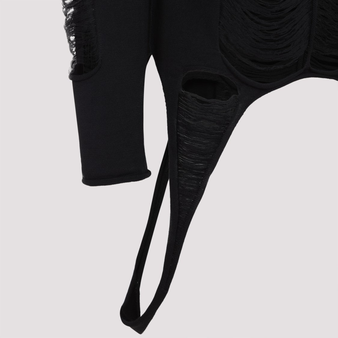 Rick Owens Frayed Detail Black Top In 100% Virgin Wool