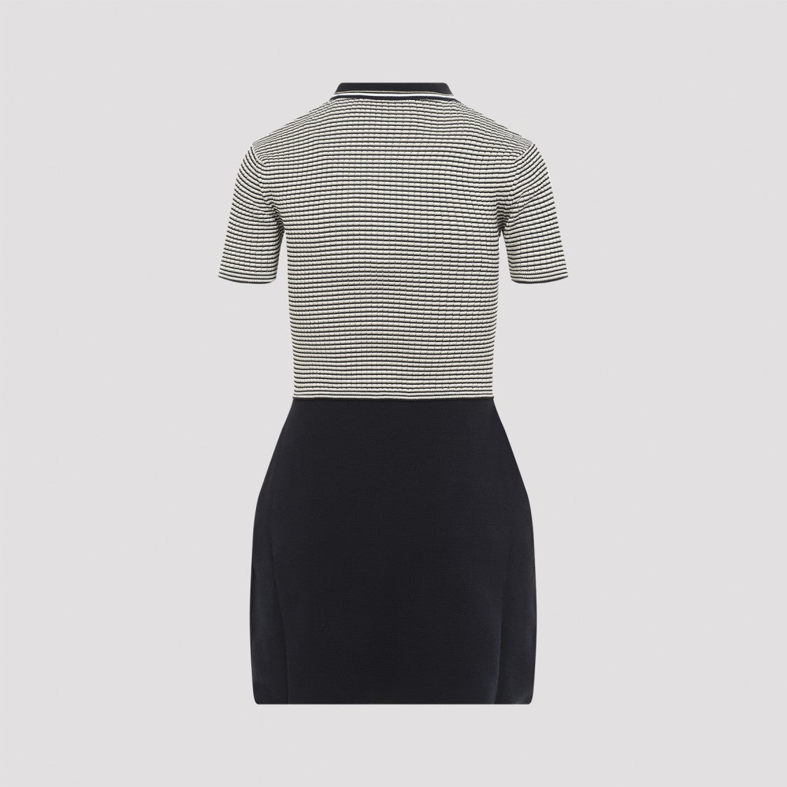 Valentino Knit Mini Ivory And Navy Blue Cotton Dress