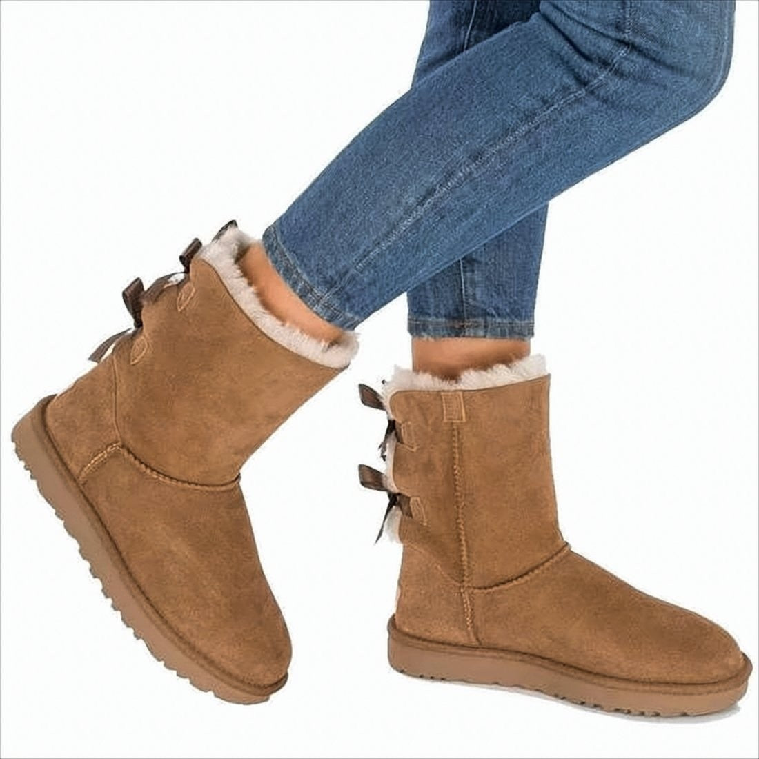 Ugg Mid-Calf Brown Lambskin Leather Boots With Shearling Lining