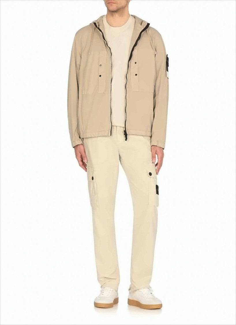 Stone Island Lightweight Hooded Jacket With Logo Patch And Zip Closure