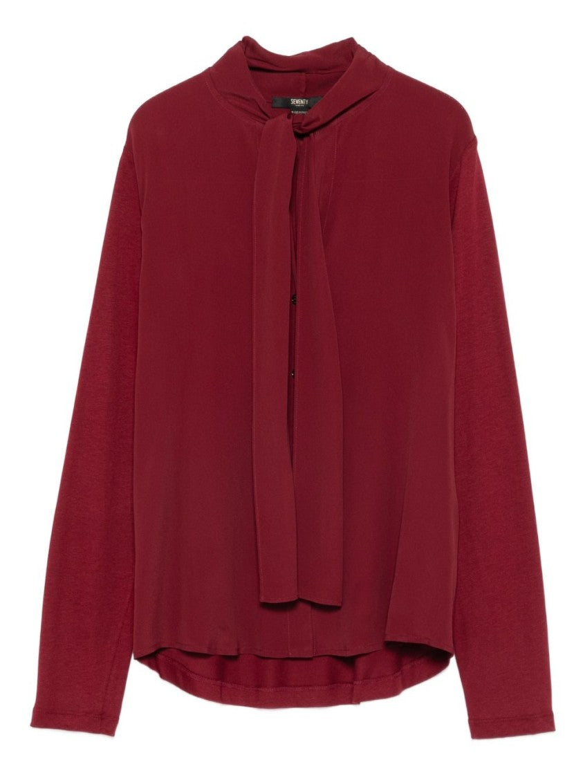 Seventy Sergio Tegon Bordeaux Long-Sleeved Shirt With Tie Neck Detail