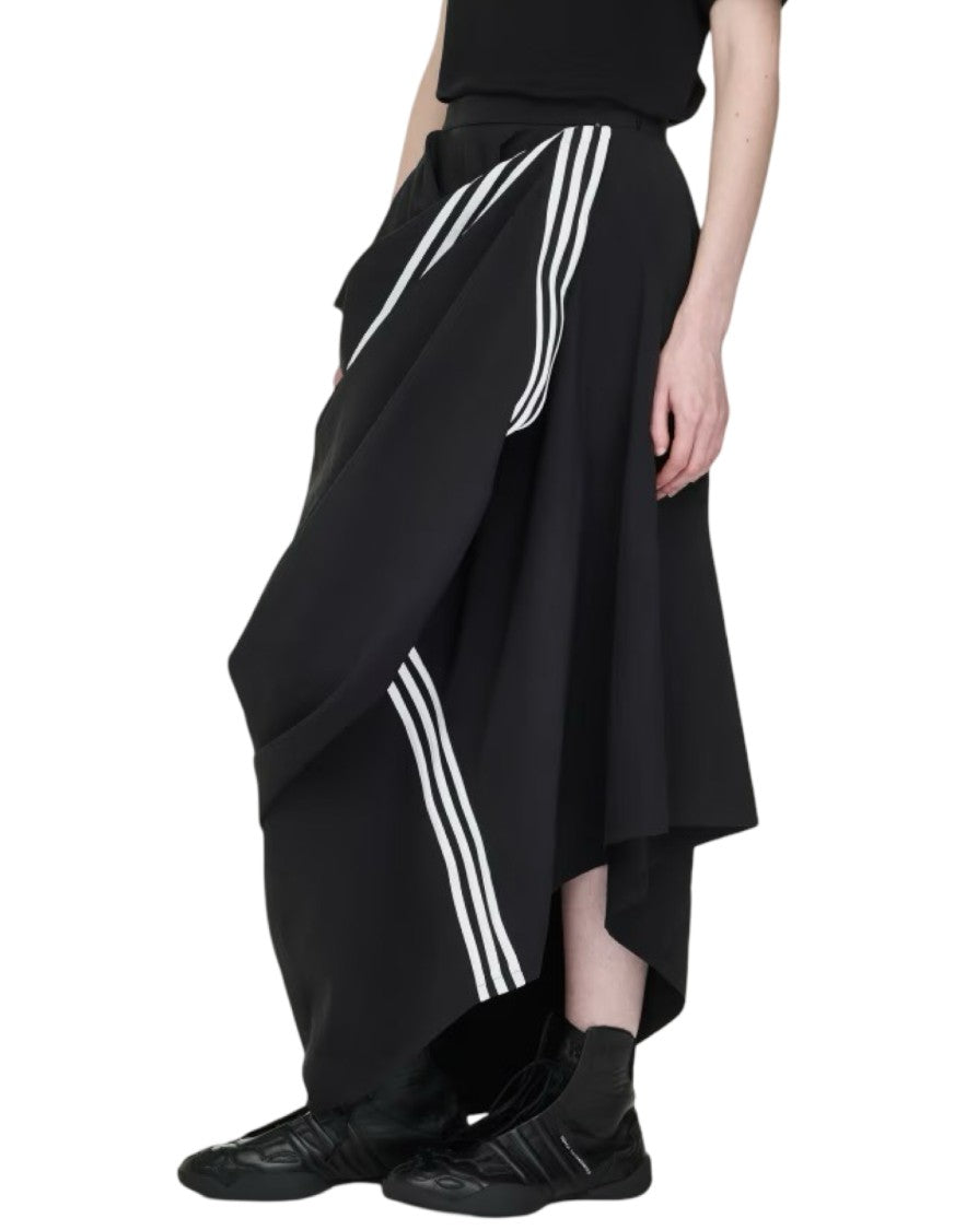 Y-3 Asymmetrical Black Midi Skirt With Triple Stripe Accents