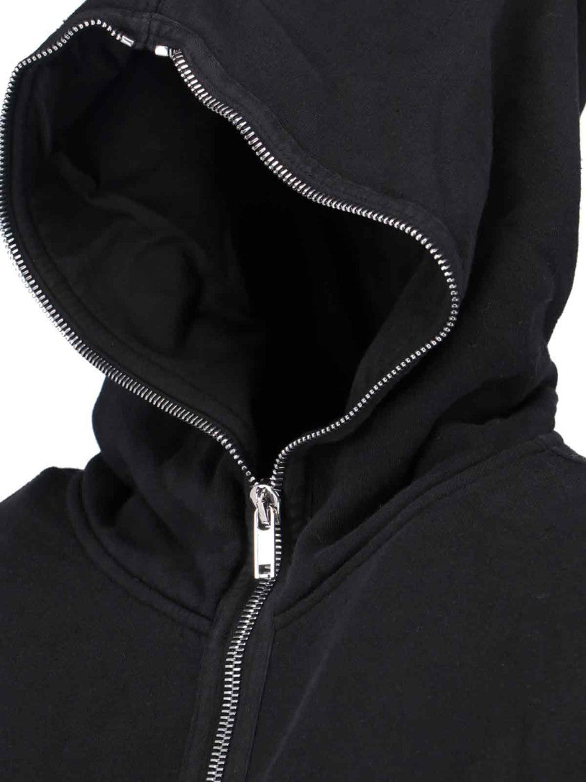 Drkshdw By Rick Owens Relaxed Fit Black Zip-Up Hoodie With Extended Fabric Detail
