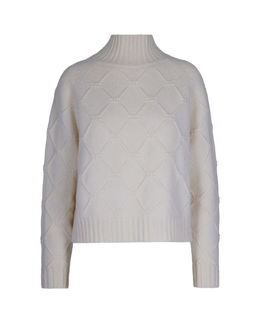 Elisabetta Franchi High-Neck Knit Sweater With Jacquard Diamond Pattern