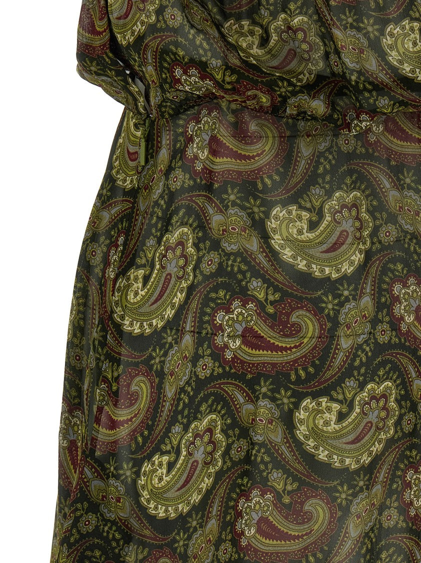 Saint Laurent Paisley Print One-Shoulder Mini Dress