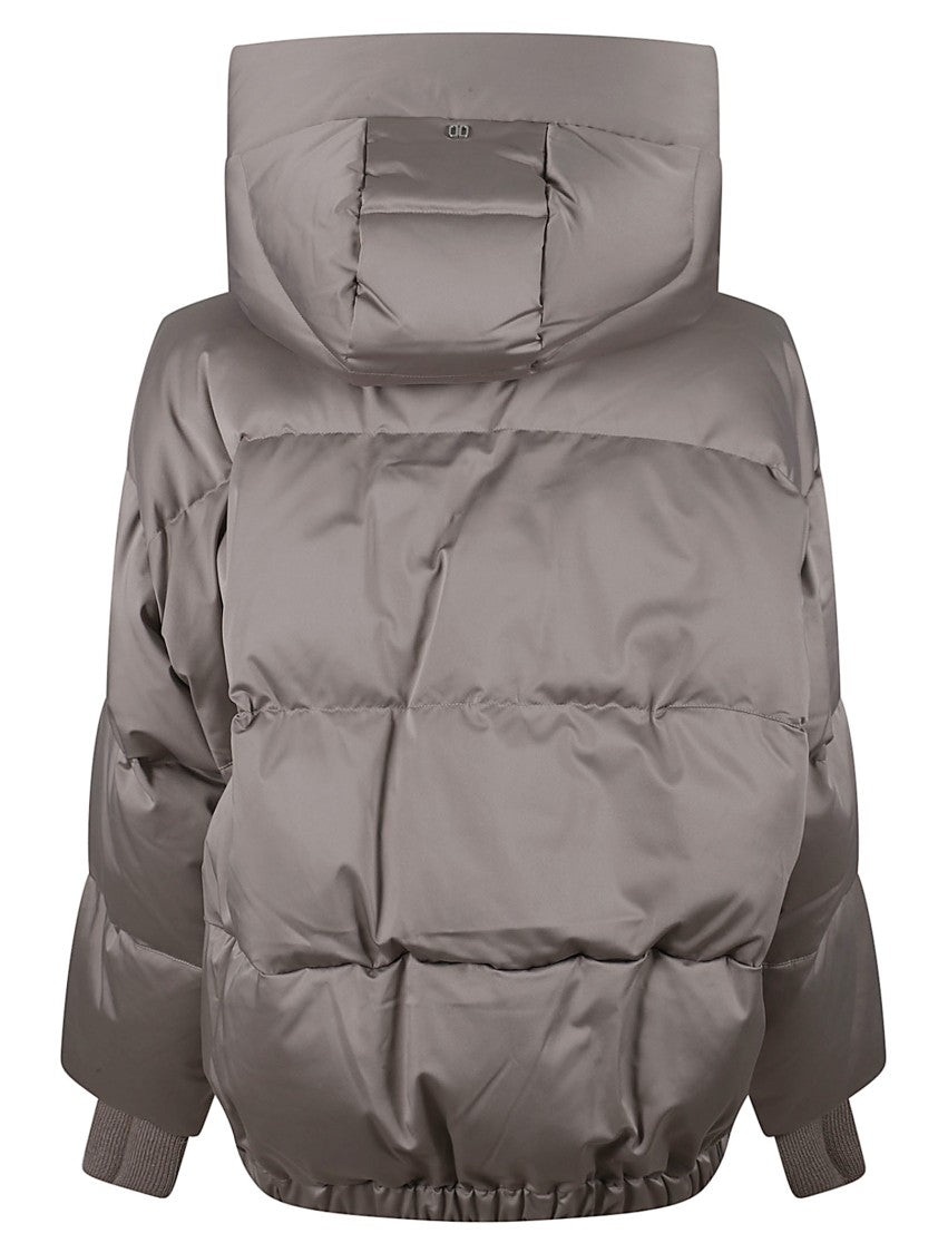 Duno Oversized Down Jacket In Wool Knit With Adjustable Satin Hood