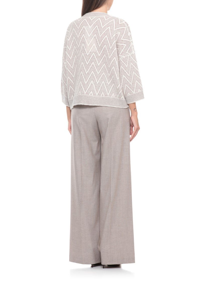 Peserico Brown And Ivory Wool And Sweater
