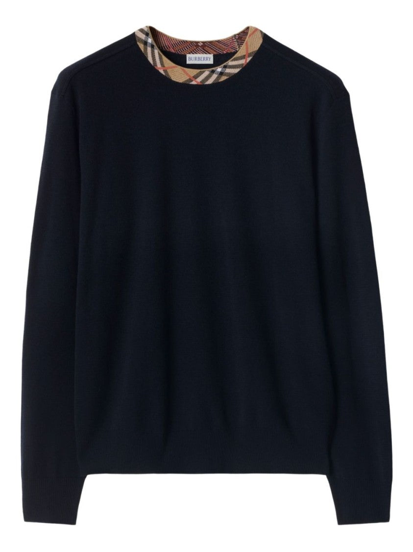 Burberry Crew Neck Sweater With Distinctive Check Pattern
