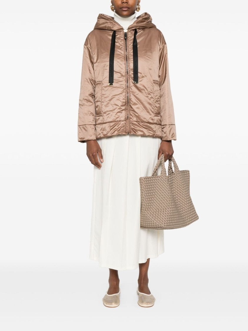 Max Mara Brown Coat With Drawstring Hood And Zip Fastening