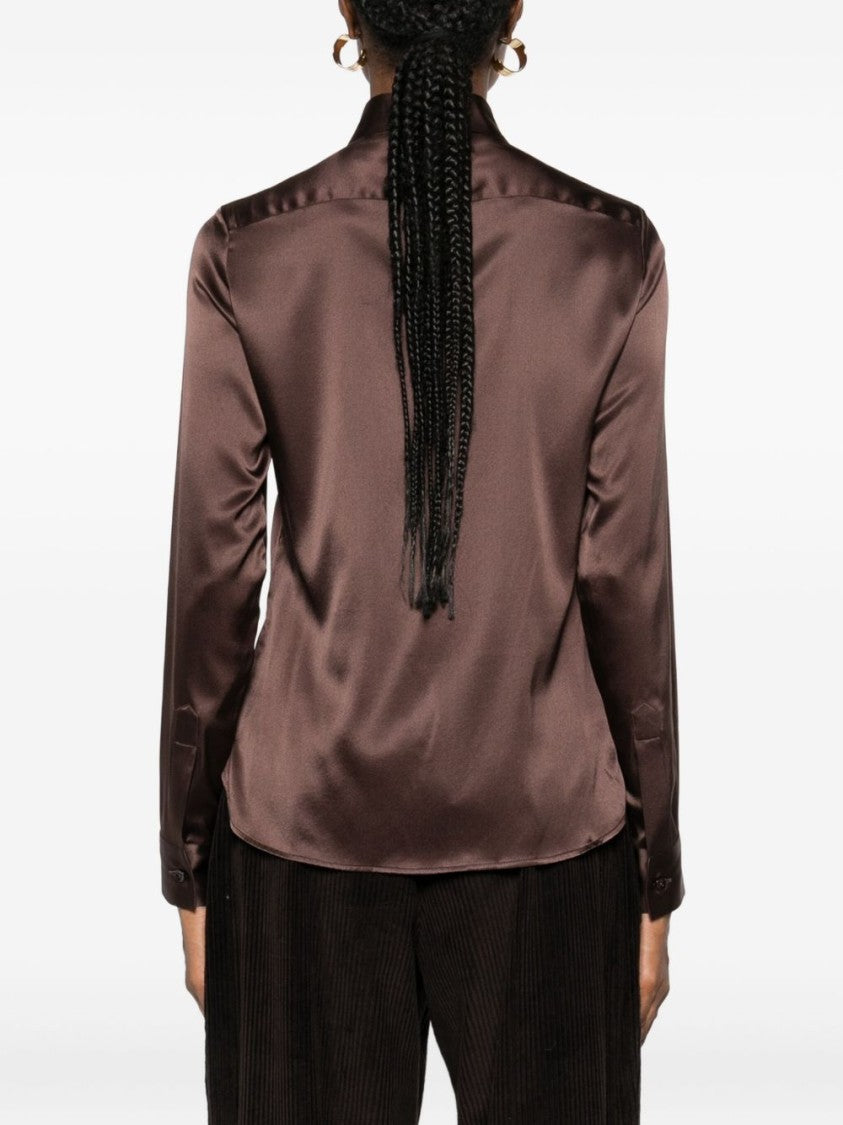 Tagliatore Silk-Elastane Blend Brown Shirt