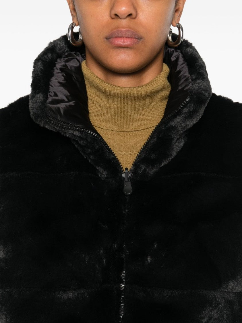 Save The Duck Sleeveless Faux Fur Jacket With High Collar