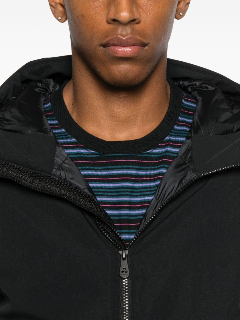 Peuterey Black Coat With Hood And Zippered Pockets