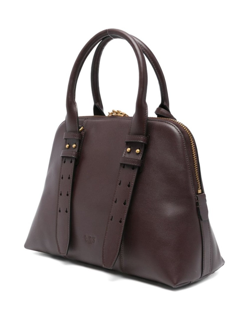 Pinko Structured Red Calfskin Handbag With Gold Hardware