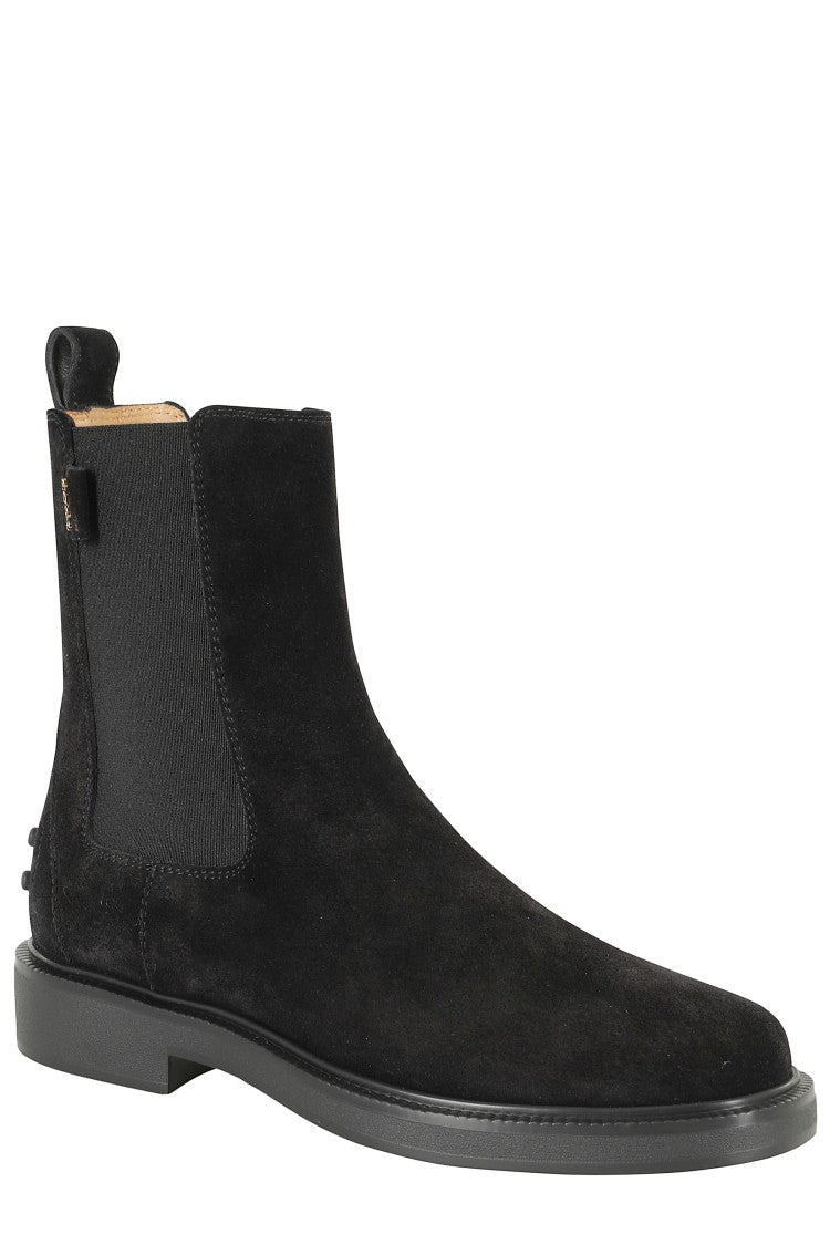 Tod's Suede Ankle Boots With Round Toe And Elastic Inserts