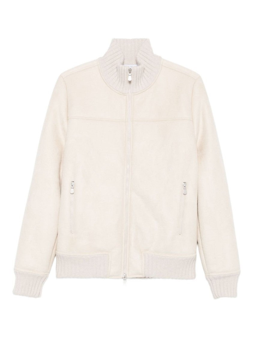 Gran Sasso Tailored White Casual Jacket With Ribbed Collar