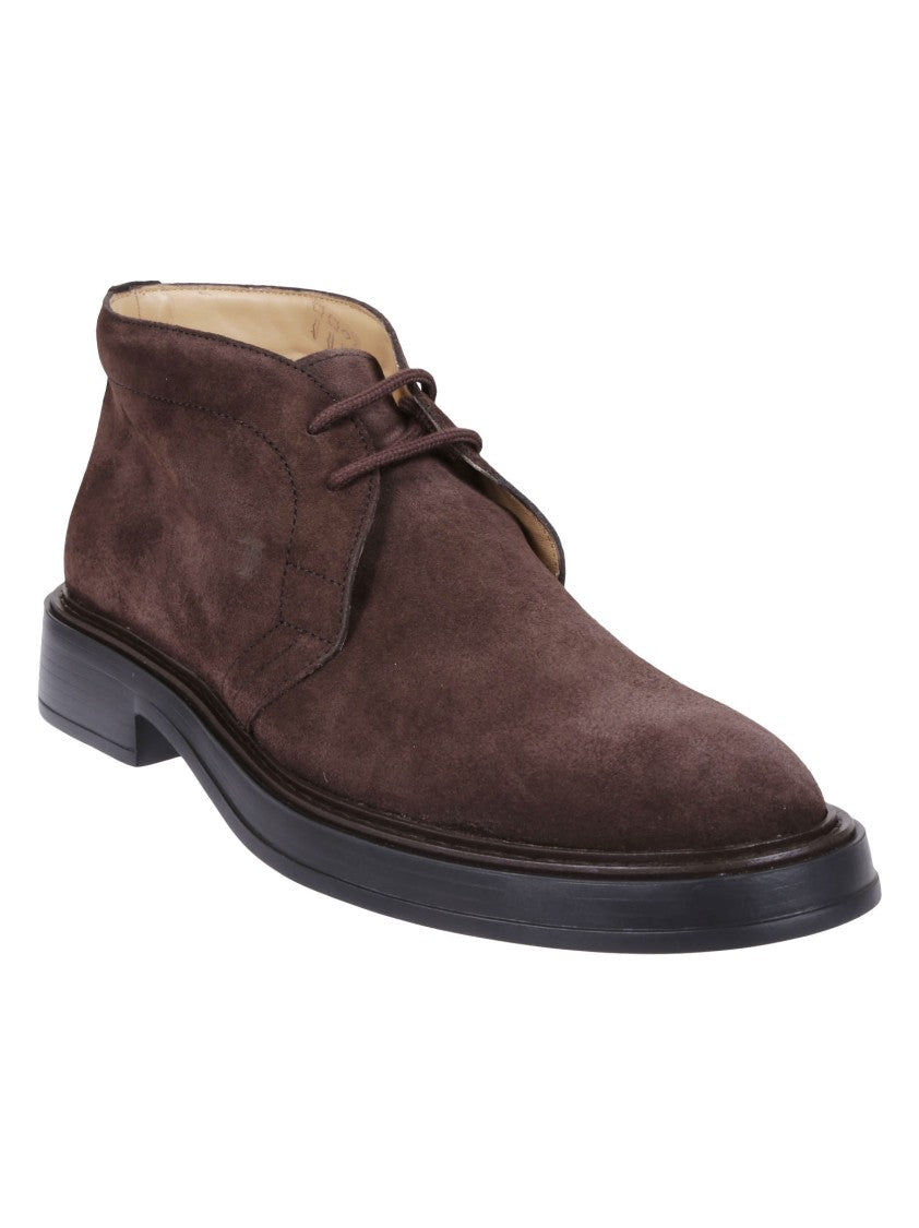 Tod's Dark Brown Suede Polacchino Shoes With Embossed Monogram