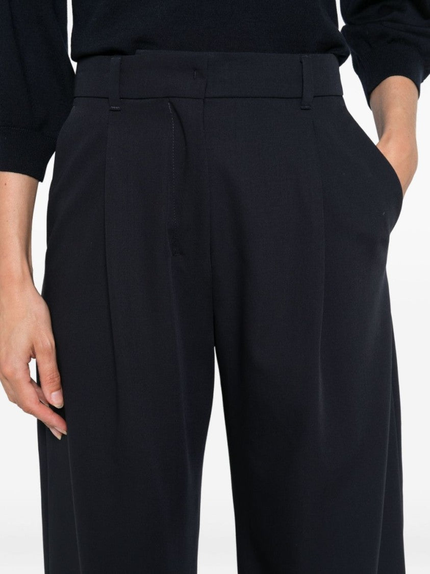 Max Mara Navy Blue Wool Trousers With Pleated Front