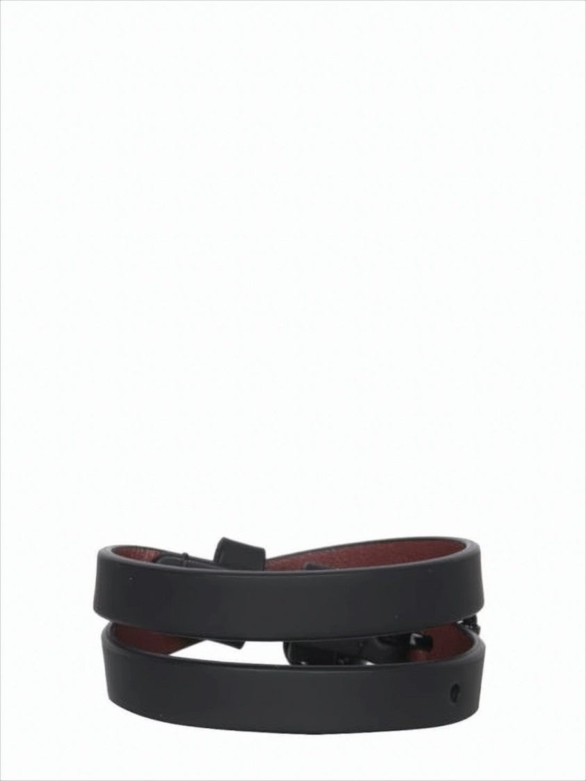 Alexander Mcqueen Narrow Black Bracelet With Skull Medallion Charm