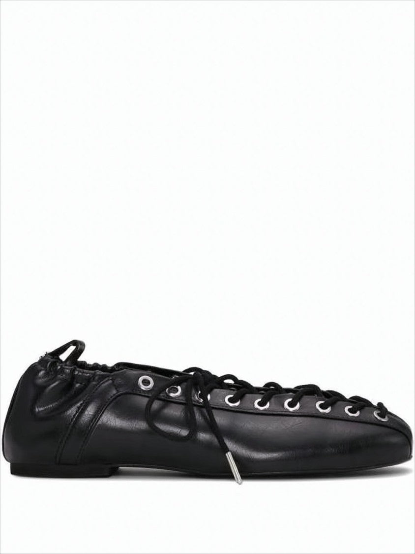 Ganni Pointed-Toe Flat Shoes With Lace-Up Front And Gathered Elastic Back