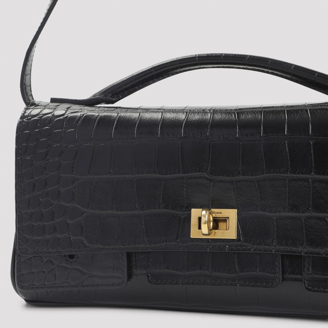 Balenciaga Bel Air Clutch On Strap Black Calf Leather Handbag
