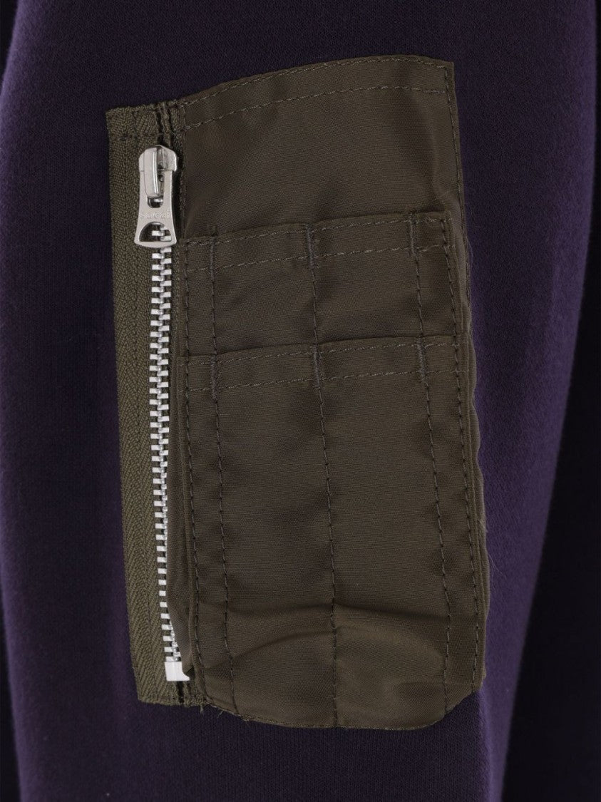 Sacai Hooded Zip-Through Sweater With Olive Green Accents