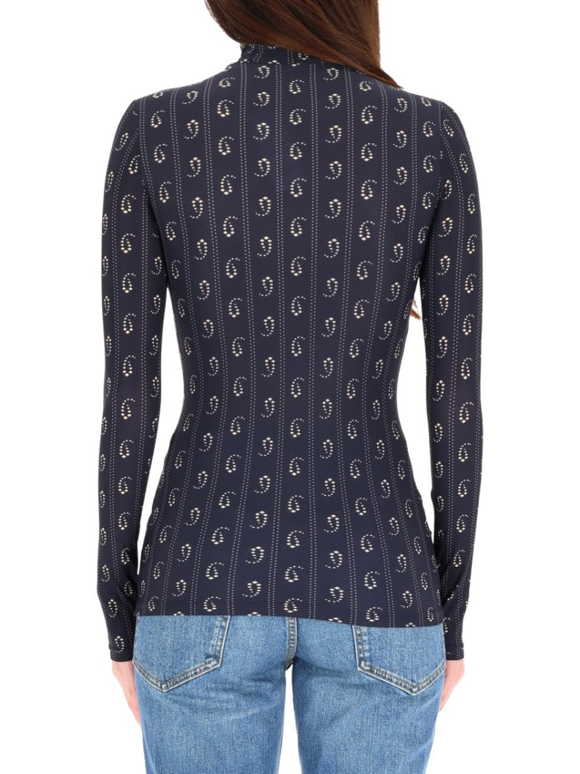 Tory Burch Ribbed Fitted Sweater With High Neckline