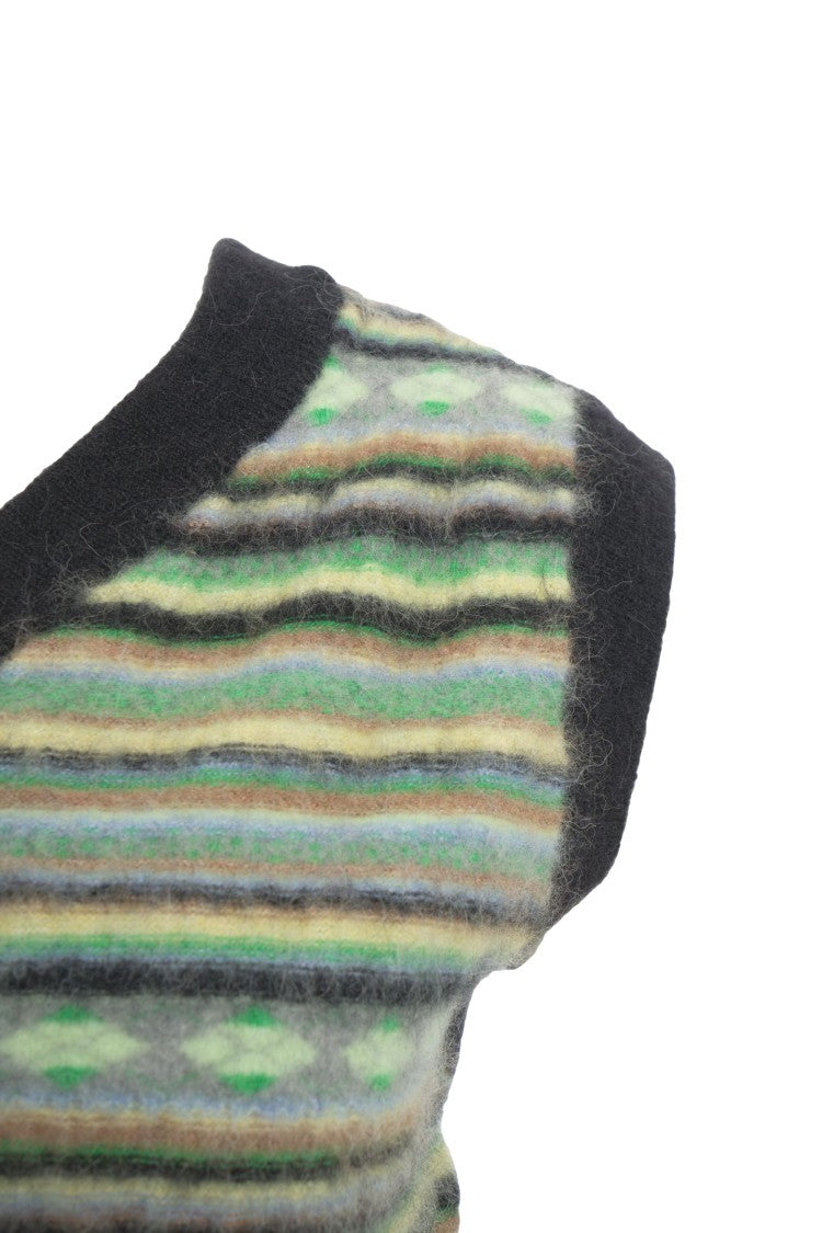 Solotre Multicolored Knitted Sleeveless Gilet With V-Neck