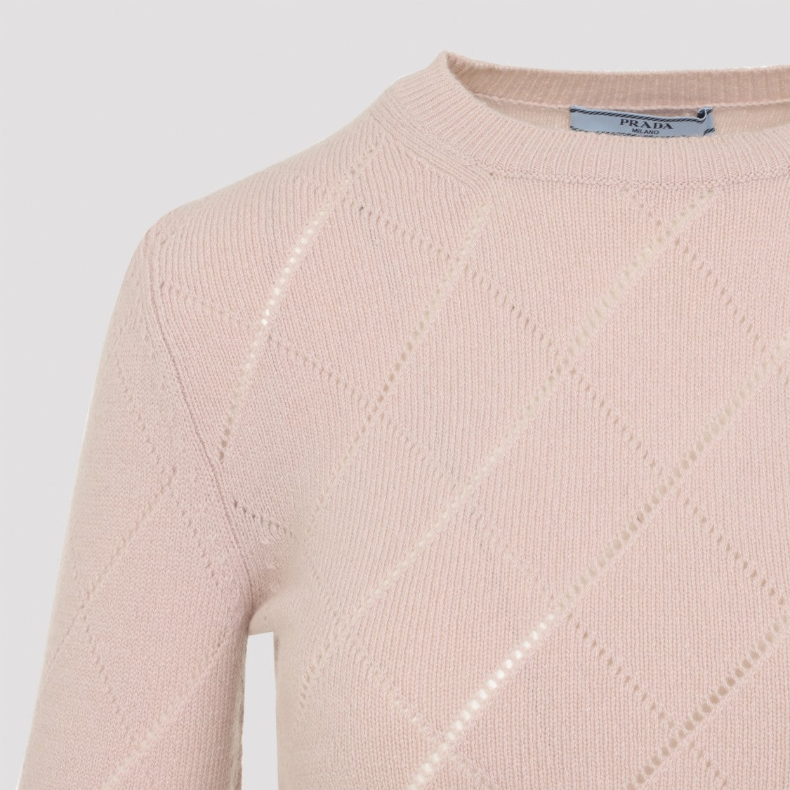 Prada Cropped Cashmere Sweater With Subtle Diamond Pattern