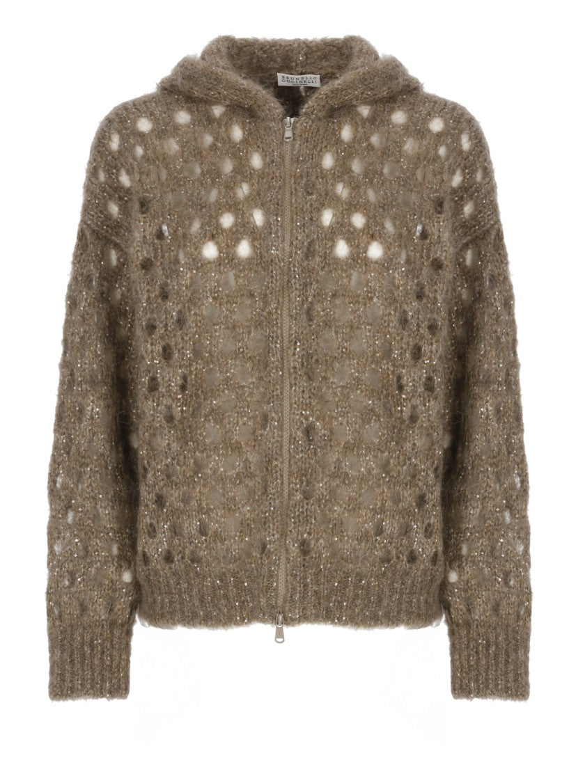 Brunello Cucinelli Hooded Mohair Cardigan With Paillettes