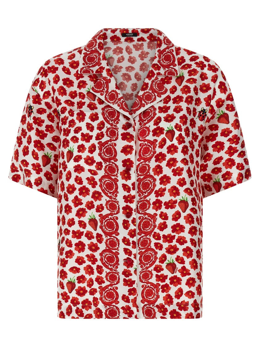 Versace Strawberry Garden Print Silk Twill Shirt