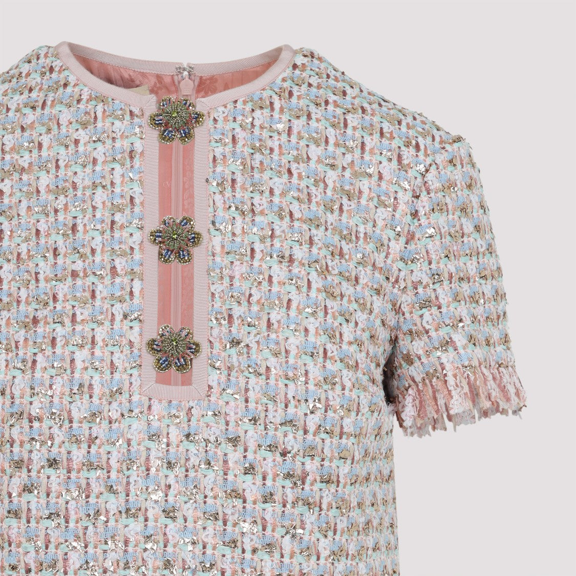 Valentino Multicolored Textured Dress With Fringe
