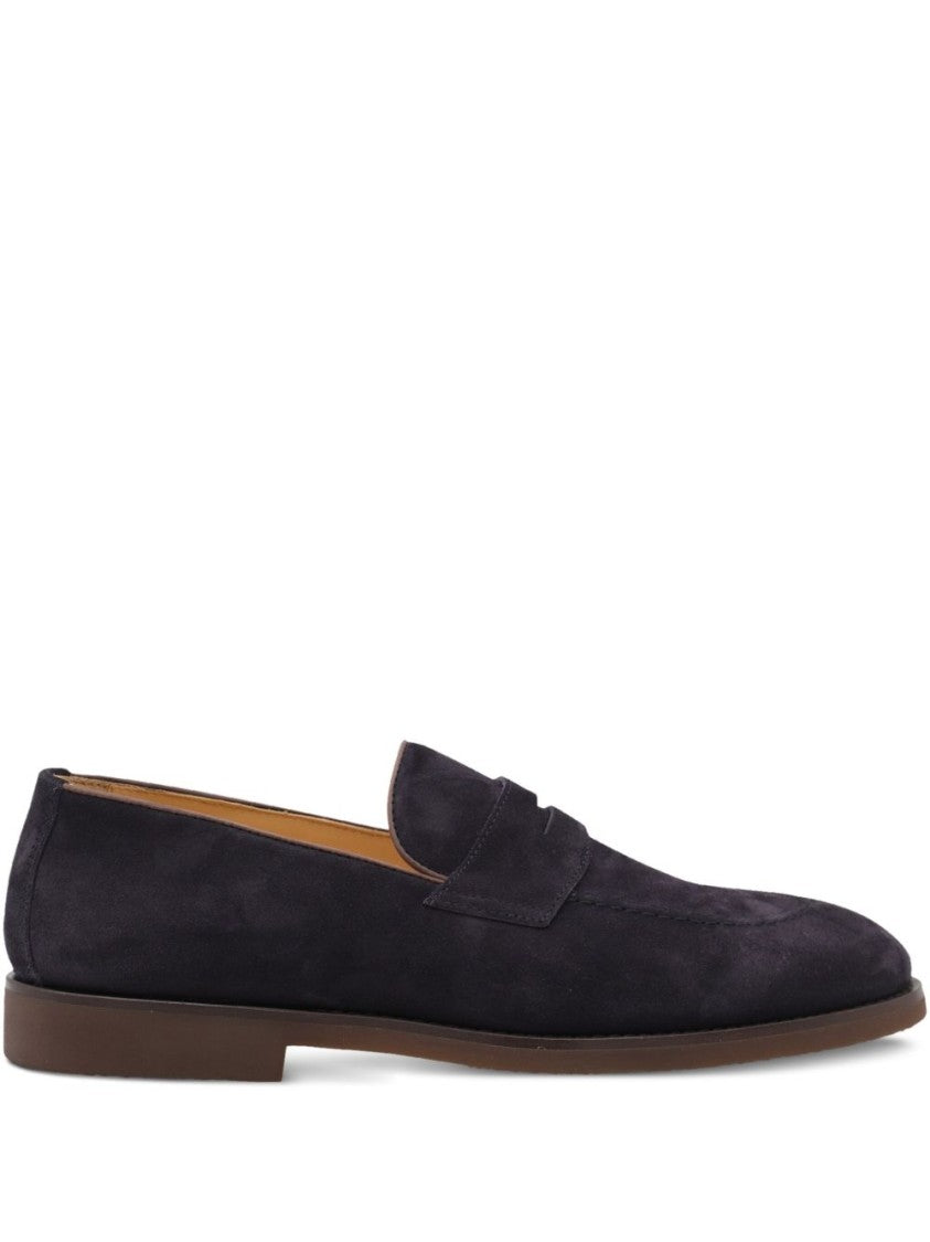 Brunello Cucinelli Low-Profile Black Suede Loafers With Strap Detail