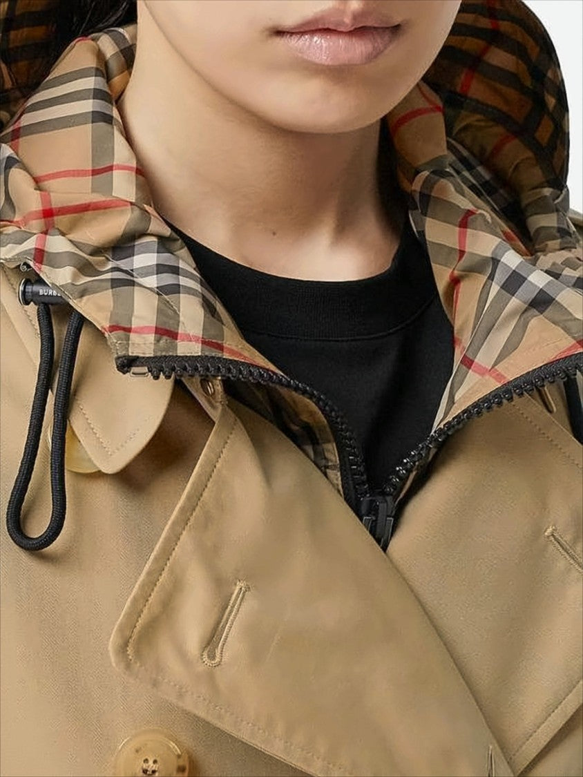 Burberry Double-Breasted Trench Coat With Distinctive Check Hood