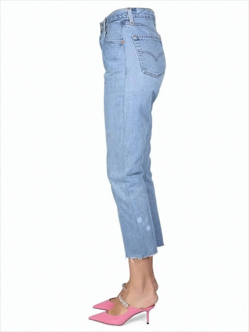 Re/Done High-Waisted Light Blue Denim Jeans With Raw Hem