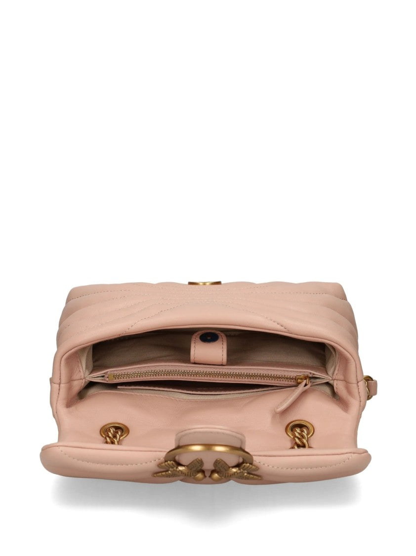 Pinko Quilted Flap Bag With Decorative Emblem And Chain Strap