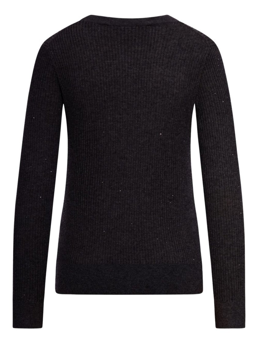 Max Mara Ribbed Black Sweater With Sequin Embellishments