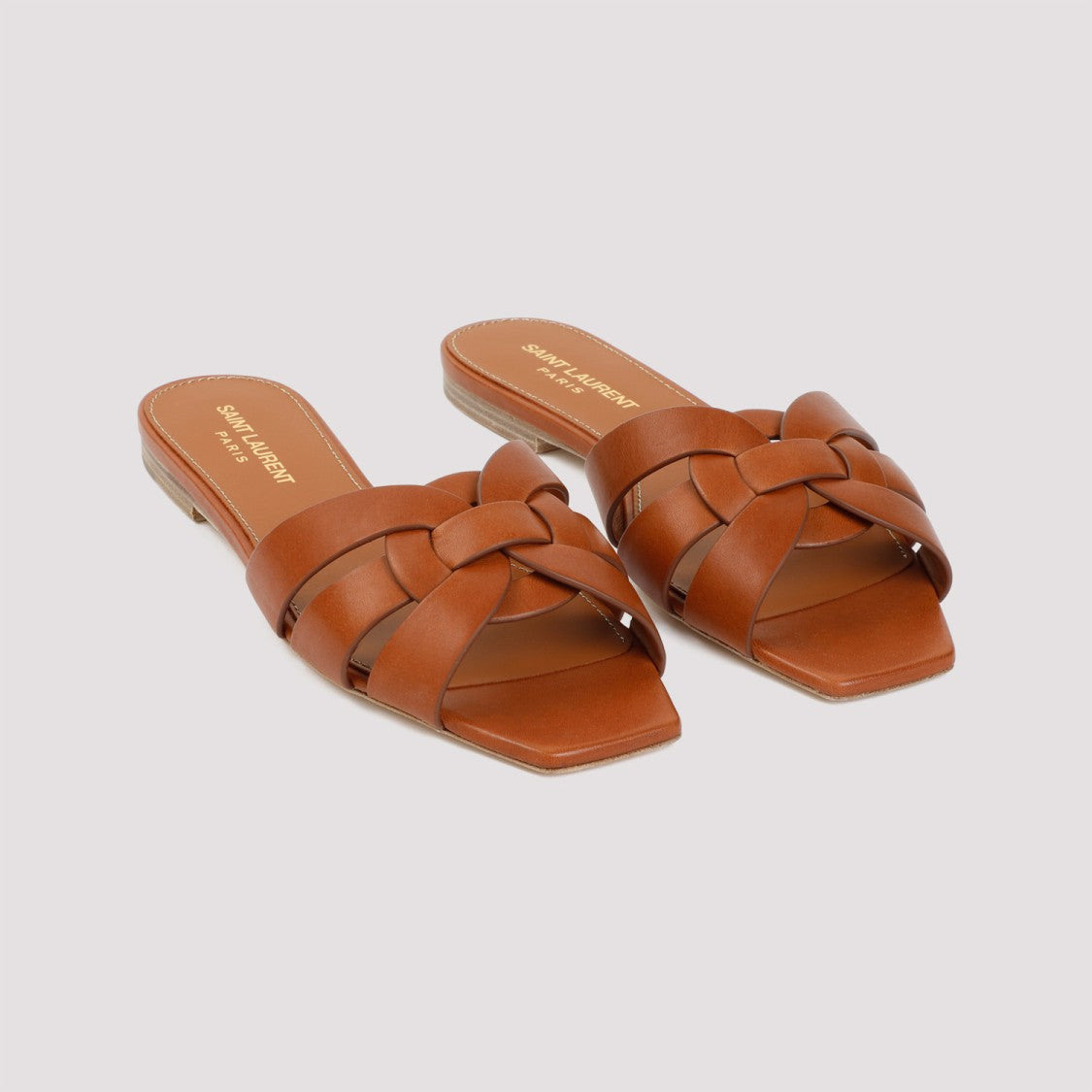 Saint Laurent Brown Leather Tribute Flats