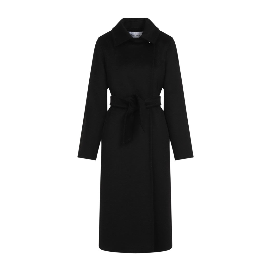 Max Mara Long Black Coat In Calf Hair