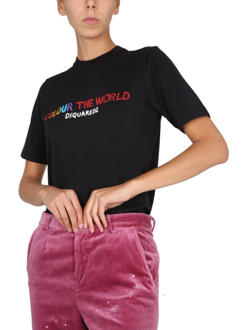 Dsquared2 Black T-Shirt With Colorful Logo Print