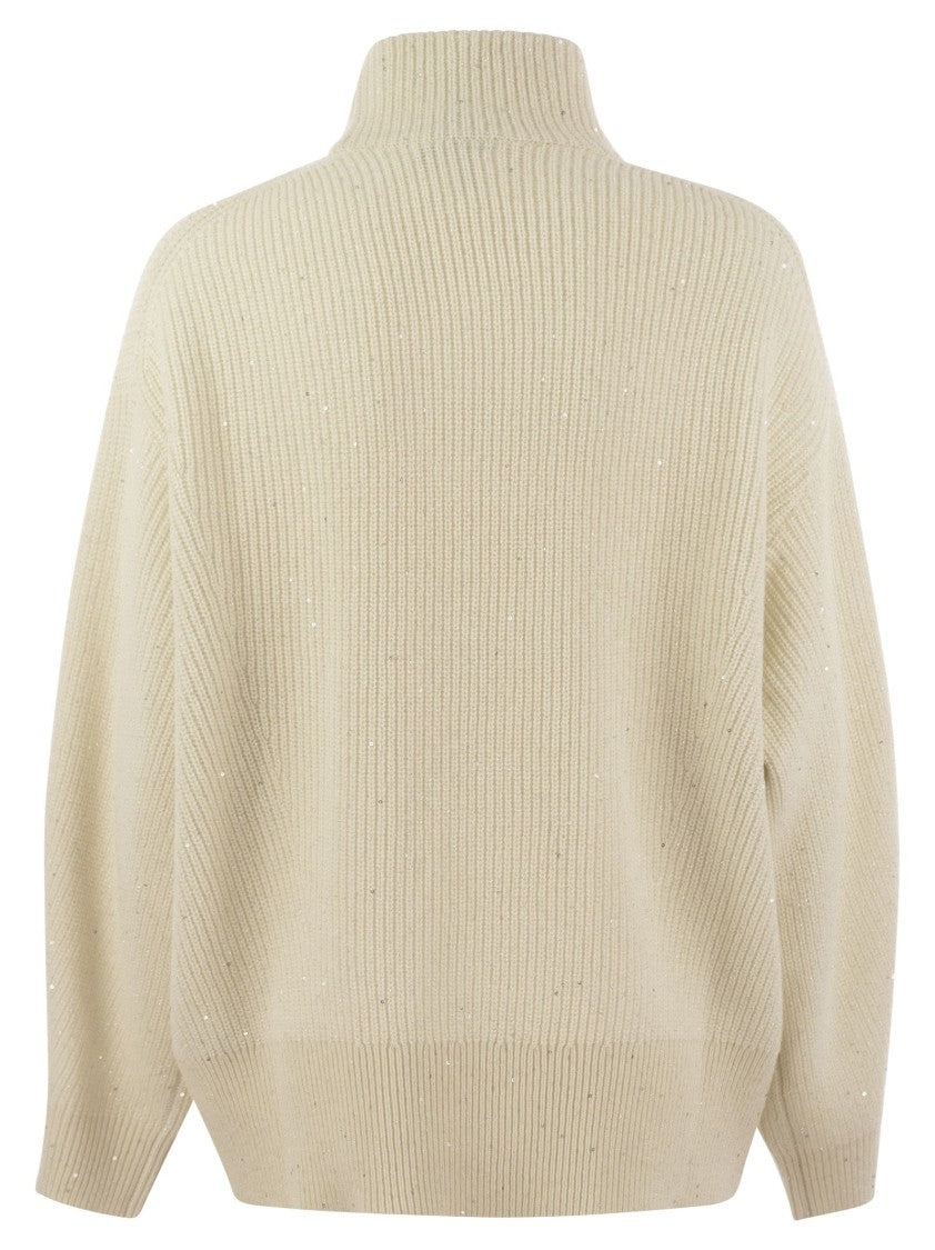Brunello Cucinelli Wool And Cashmere Rib Sweater With Sequins
