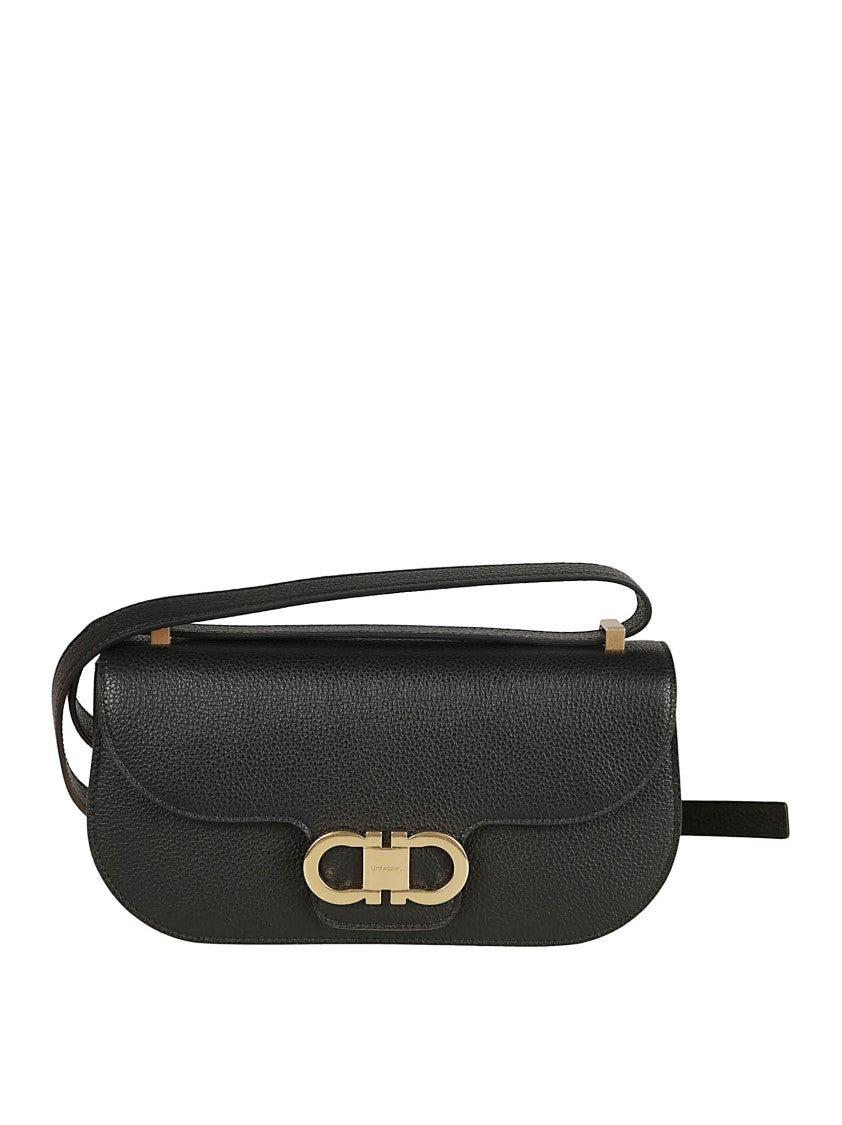 Ferragamo East West Leather Shoulder Bag With Gancini Buckle