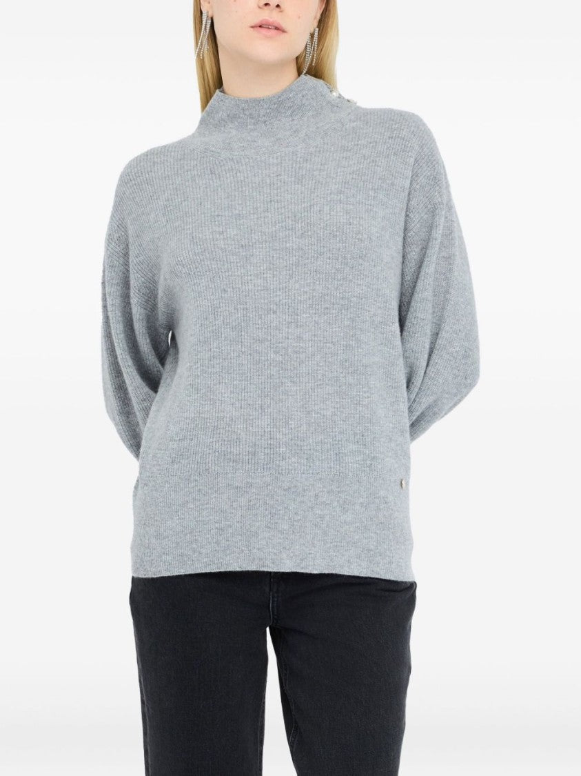 Liu Jo Ribbed Knit Sweater With Pearl Button Detail