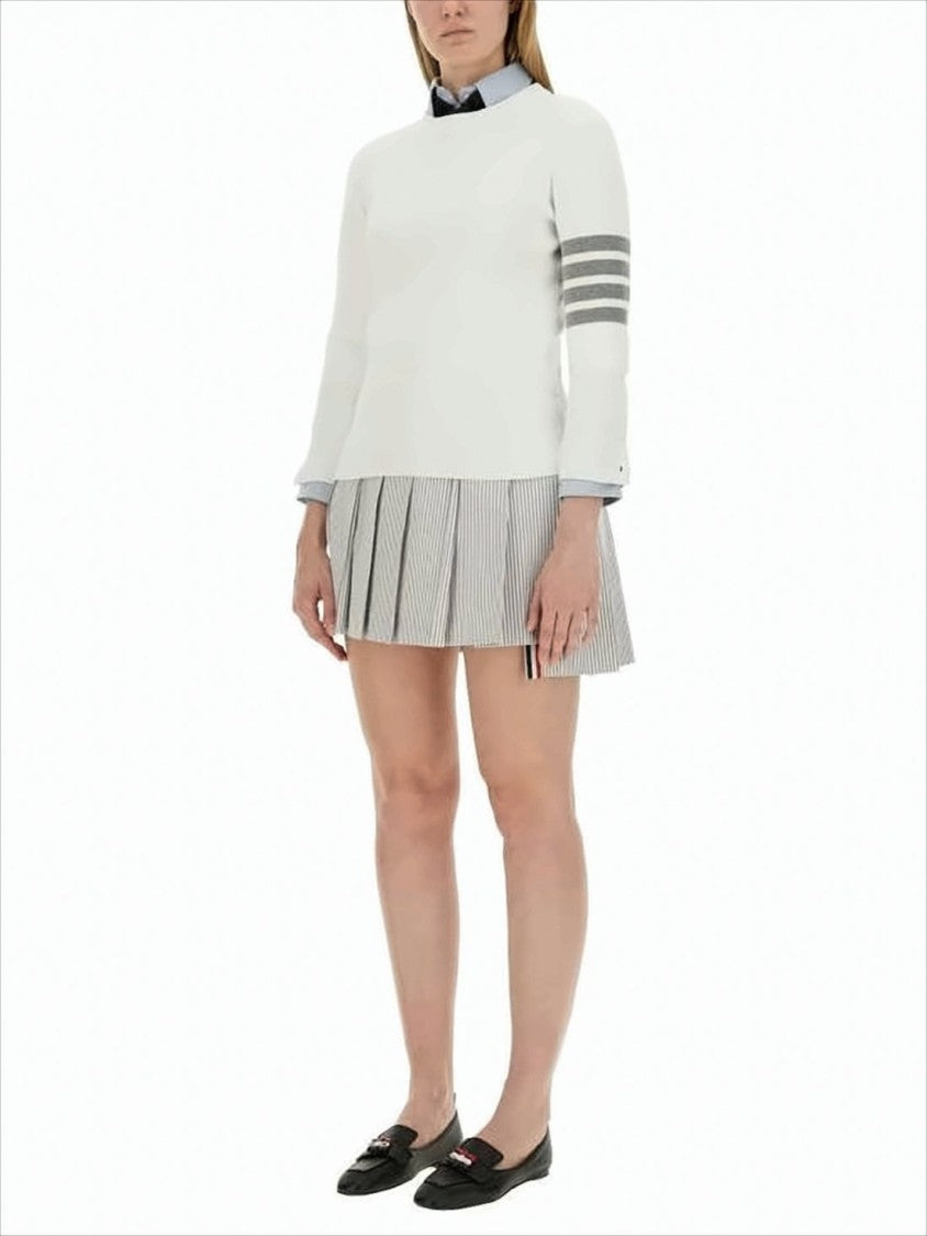 Thom Browne Fitted Knit Top With High Neckline And Striped Sleeve