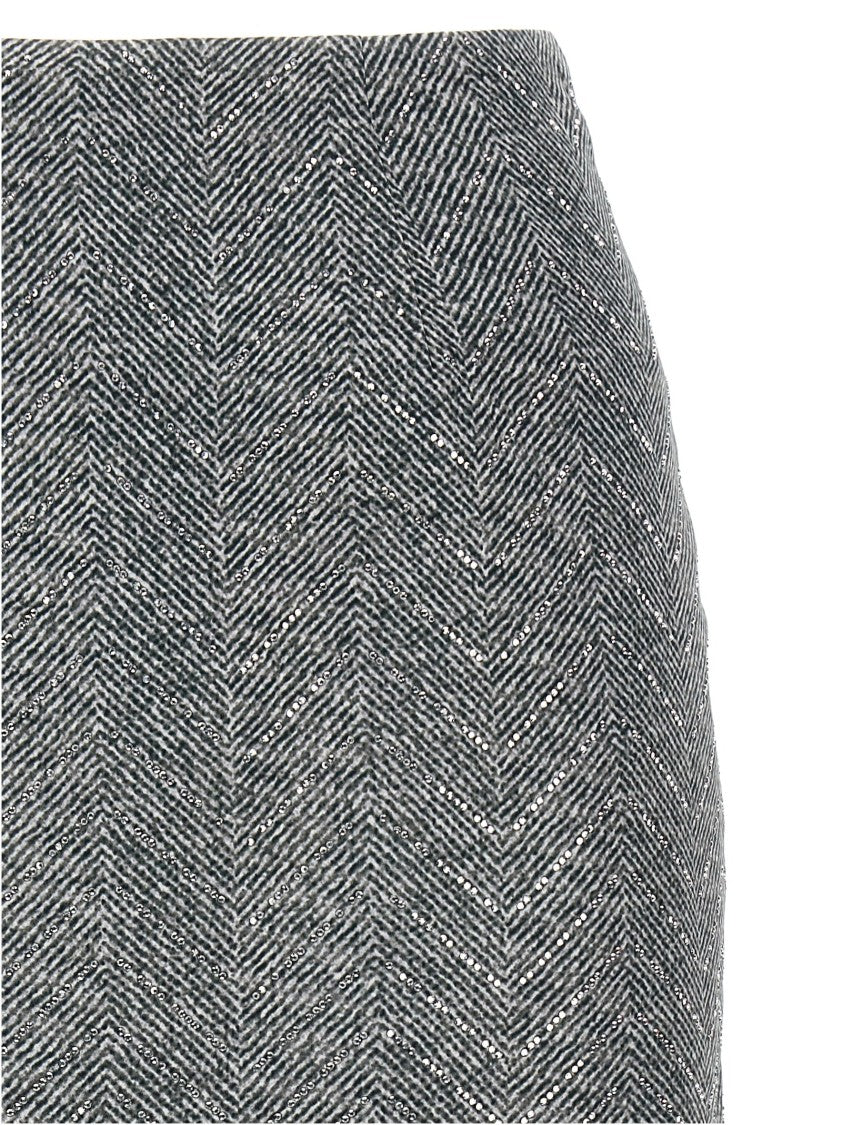 Ermanno Scervino Rhinestone-Embellished Herringbone Silk Midi Skirt