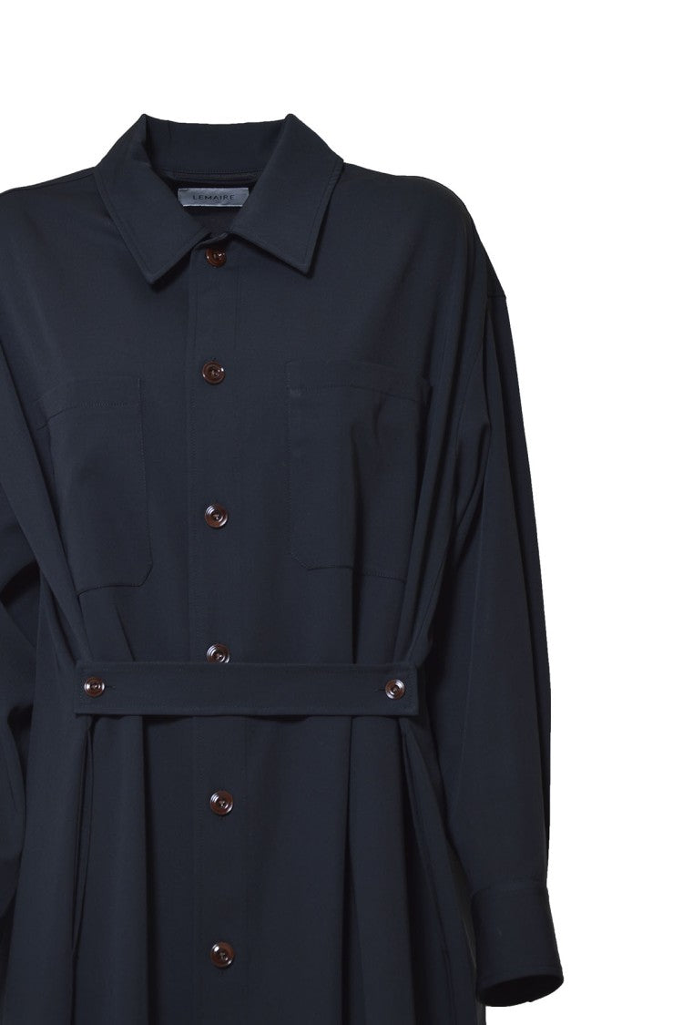 Lemaire Black Wool Midi Chemisier Dress