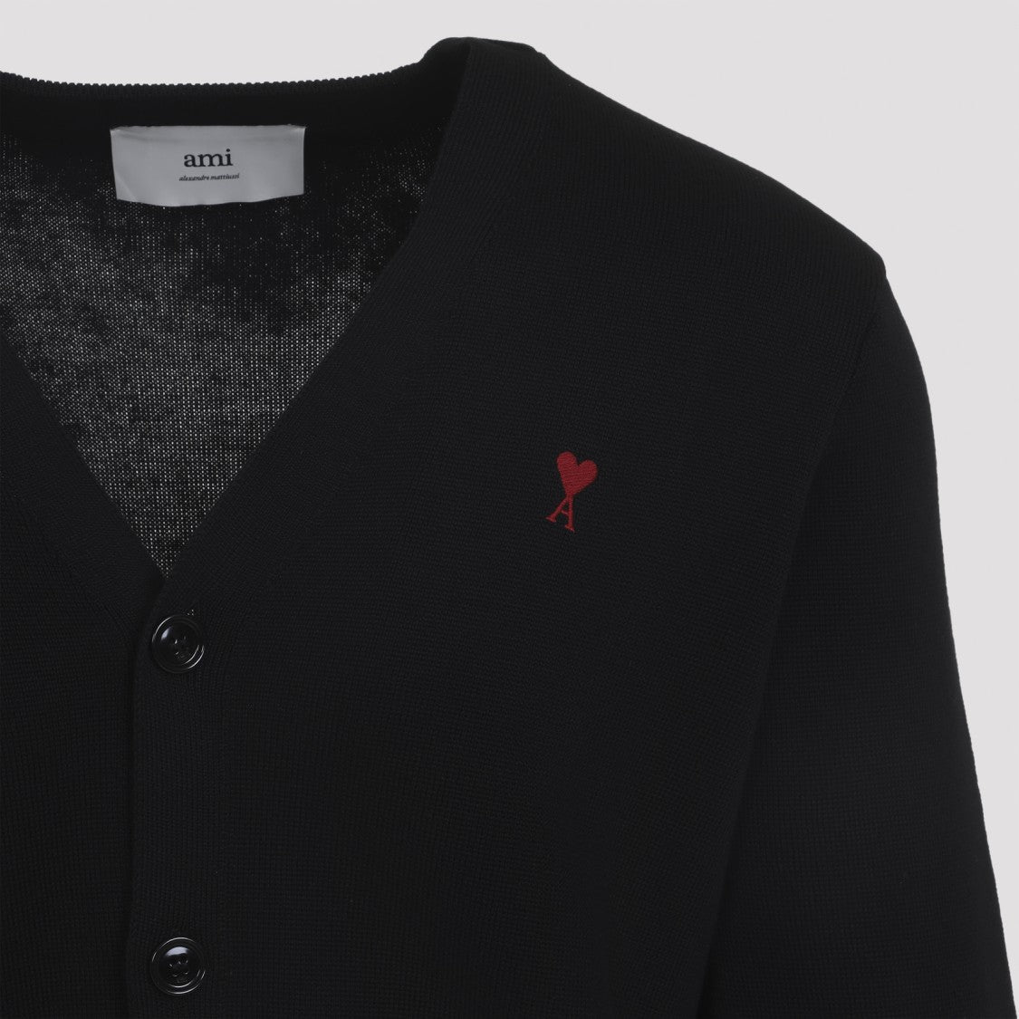 Ami Classic Black Wool Cardigan With V-Neckline