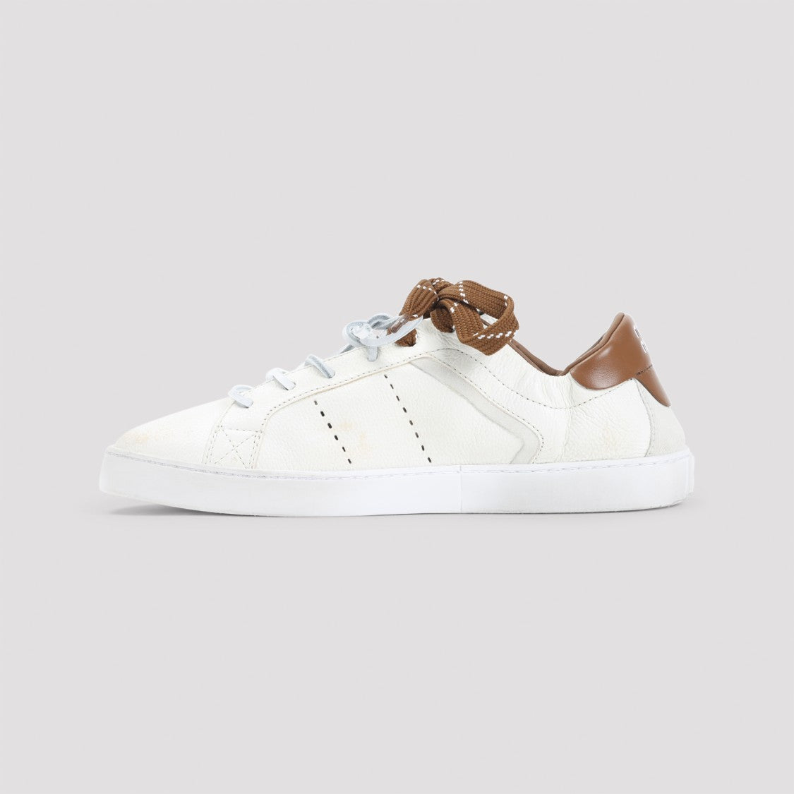 Miu Miu Laced White Sneakers With Grained Calf Leather Accents