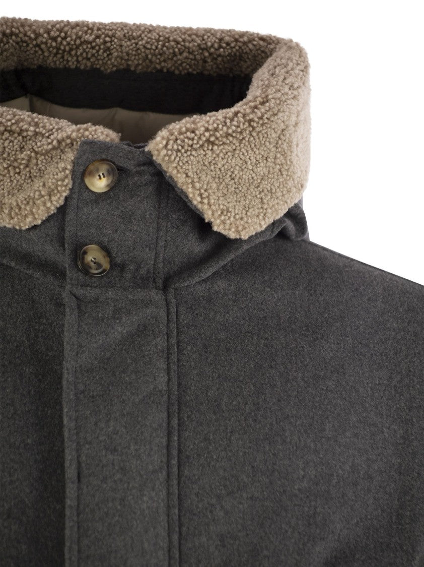 Brunello Cucinelli Membranated Wool Flannel Parka Down Jacket